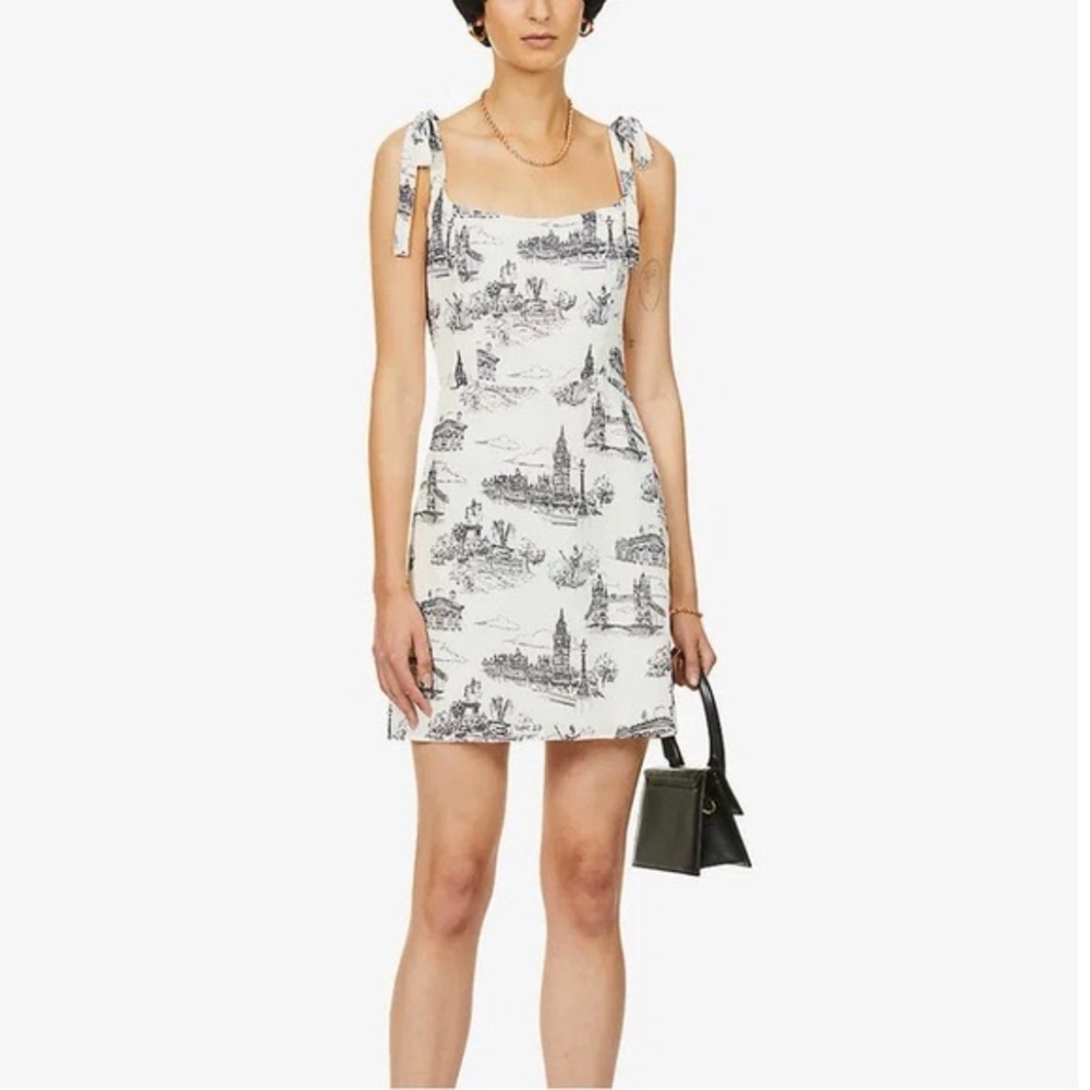 Reformation White and Black Scenic Print Mini Dress